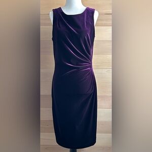 Jessica Size 10 purple sleeveless velvet dress stretch round neck ruched